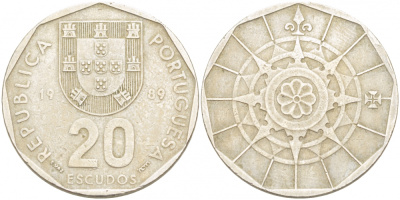 ПОРТУГАЛИЯ 20 ЭСКУДО 1989 INCM KM 634.1 медно-никель 77-543