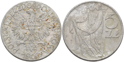 Польша 5 злотых 1960 рыбак KM 47 алюминий 4111-225