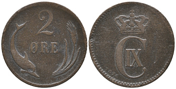 ДАНИЯ 2 ЭРЕ 1874 КРИСТИАН IX (1863-1906) KM 793.1 бронза 34-455