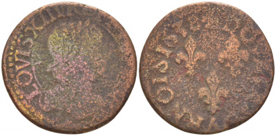 ФРАНЦИЯ 2 ТУРНУА 1638 ЛУИ XIII KM 86 медь 3851-1063