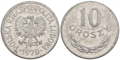 ПОЛЬША 10 ГРОШЕЙ 1979 MW KM АА47 алюминий 4549-764