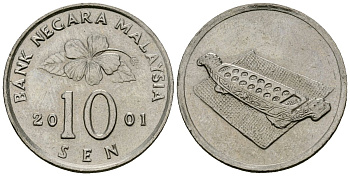 Малайзия 10 сенов 2001 цветок KM 51 медно-никель 4173-1012