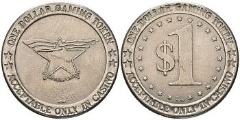 США жетон (токен) казино Gold Star в Лас-Вегасе в 1 доллар середина XX век диаметр 37 мм, вес 17,9 гр никель 107-332