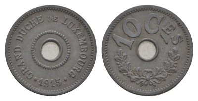 Люксембург 10 сантимов 1915 год-тип, Мария Аделаида (1912-1919), Германская оккупация KM 28 цинк 4655-243