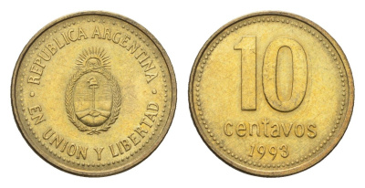 Аргентина 10 сентаво 1993 KM 107 алюминиевая бронза aUNC 4664-564