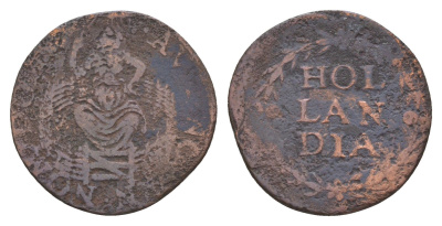 Нидерланды, Голландская Республика, Голландия 1 дуит ND (1590-1598) CNM 2.28.123, Ver 57.3, HPM Ho81, HNK 2004 медь 1519-341