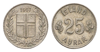Исландия 25 эйре 1957 KM 11 медно-никель 4690-569
