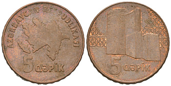 Азербайджан 5 гяпиков 2006 KM 41 сталь плакированная медью 4571-441