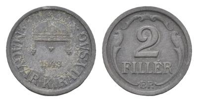 Венгрия 2 филлера 1943 BP KM 519 цинк 4665-512