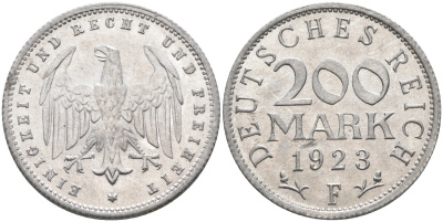Германия 200 марок 1923 F KM 35, J. 304, Weege 22 алюминий 4584-533