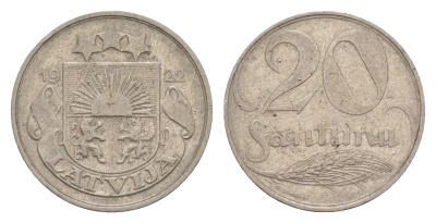 Латвия 20 сантимов 1922 год-тип KM 5 никель 4658-1253