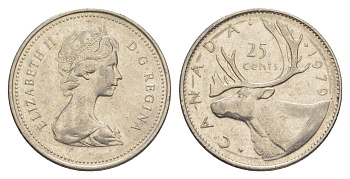 Канада 25 центов 1979 Елизавета II (1952-2022), олень KM 74 никель 4638-524