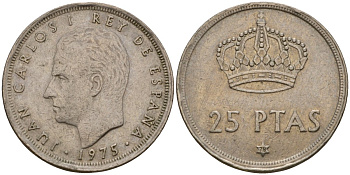 Испания 25 песет 1975 (79) Хуан Карлос I (1975-2014) KM 808 медно-никель 110-347