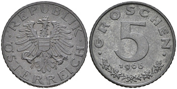 Австрия 5 грошей 1966 KM 2875 цинк 192-368