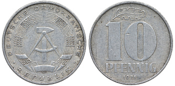 ГДР 10 пфеннигов 1971 А KM 10 алюминий 62-823