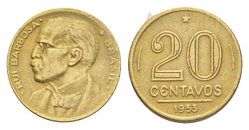 Бразилия 20 сентаво 1953 Руй Барбоза ди Оливейра KM 562 алюминиевая бронза 4644-452