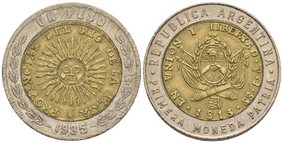 Аргентина 1 песо 1995 объединение провинций KM 112.1 биметалл 87-135