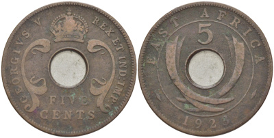 Британская Восточная Африка 5 центов 1923 Георг V (1910-1936) KM 18 бронза 117-143