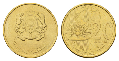 Марокко 20 сантимов 2012 Y 137 сталь плакированная латунью UNC 216-757