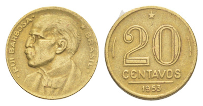Бразилия 20 сентаво 1953 Руй Барбоза ди Оливейра KM 562 алюминиевая бронза 4644-452