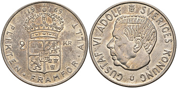 Швеция 2 кроны 1969 U, Густав VI Адольф (1950-1973) KM 827a медно-никель 4149-132