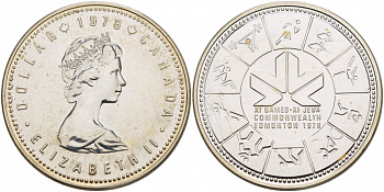 Канада 1 доллар 1978 11-е игры стран содружества в Эдмонтоне KM 121 серебро UNC 1087-6-31