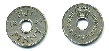 Фиджи 1 пенни 1954 Елизавета II (1952- ) KM 21 медно-никель 37-945