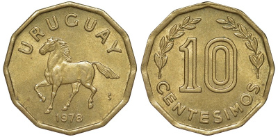 Уругвай 10 сентесимо 1978 KM 66 алюминиевая бронза 4164-768