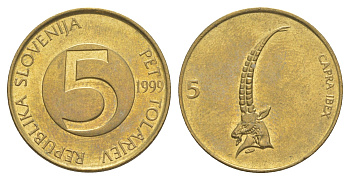 Словения 5 толаров 1999 KM 6 латунь 4571-333