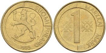 ФИНЛЯНДИЯ 1 МАРКА 1993 M KM 76 алюминиевая бронза 4563-544