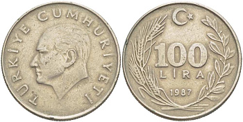 ТУРЦИЯ 100 ЛИР 1987 КЕМАЛЬ АТАТЮРК KM 967 медь никель цинк 215-623