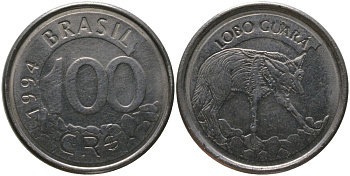 Бразилия 100 крузейро 1994 KM 630, Schon 139 нержавеющая сталь 4523-327