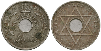 Британская Западная Африка 1/2 пенни 1936 Георг V (1910-1936) KM 8 медно-никель 4620-316