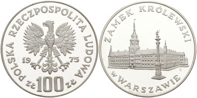 Польша 100 злотых 1975 MW, королевский замок в Варшаве KM 76, Parchimowicz 271 серебро PROOF 1087-8-73