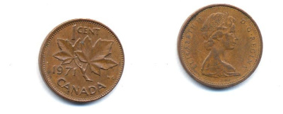 Канада 1 цент 1971 Елизавета II (1952-2022), кленовый лист KM 59.1 бронза 4379-818