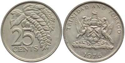Тринидад и Тобаго 25 центов 1976 цветок дикая пуансеттия KM 28 медно-никель 4396-726
