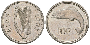 Ирландия 10 пенсов 1993 лосось KM 29 медно-никель 4573-1012