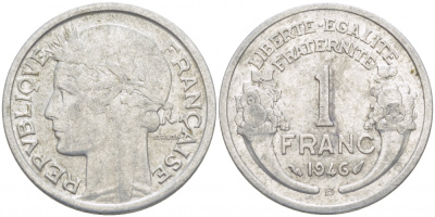 ФРАНЦИЯ 1 ФРАНК 1946 В KM 885a.2 алюминий 4402-1025