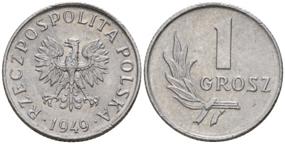 Польша 1 грош 1949 KM 39 алюминий 4189-454