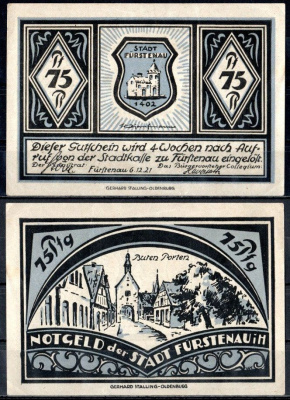 Фюрстенау (Пруссия, Ганновер) 75 пфеннигов 1921 Mehl Grabowski 400.1-3/4 бумага UNC (пресс) 7555-53-4-2