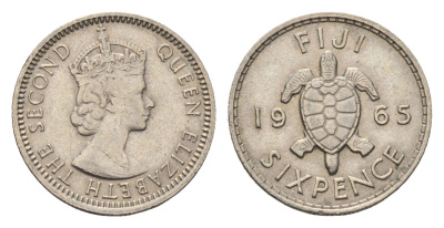 Фиджи 6 пенсов 1965 Елизавета II (1952-2022) KM 19 медно-никель 4687-1132