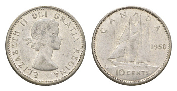Канада 10 центов 1958 Елизавета II (1952-2022), парусник KM 51 серебро 4623-913