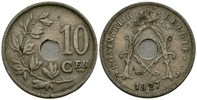 Бельгия 10 сантимов 1927 Belgie KM 86 медно-никель 4171-1217