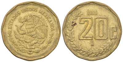 Мексика 20 сентаво 1998 M KM 548 алюминиевая бронза 4598-626