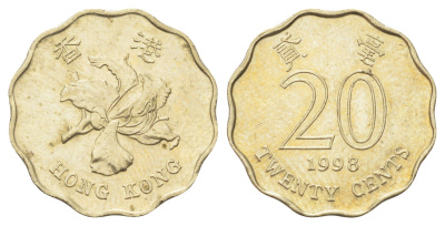 Гонконг 20 центов 1998 KM 67 никель латунь UNC 4701-227
