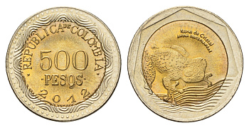 Колумбия 500 песо 2012 KM 298 биметалл UNC 4686-457