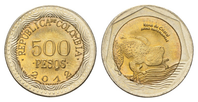 Колумбия 500 песо 2012 KM 298 биметалл UNC 4686-457