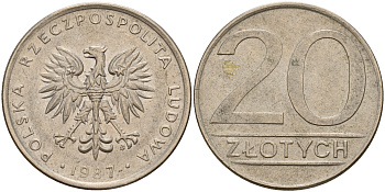 Польша 20 злотых 1987 MW KM 153.1 медно-никель    4161-1141