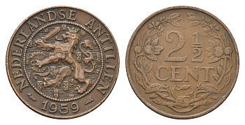 Нидерландские Антильские острова (Нидерландские Антилы) 2 1/2 цена 1959 KM 5 бронза 4663-742