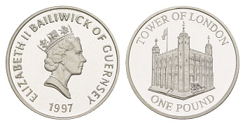 Гернси 1 фунт 1997 Лондонский Тауэр KM 73 серебро PROOF 1521-1025